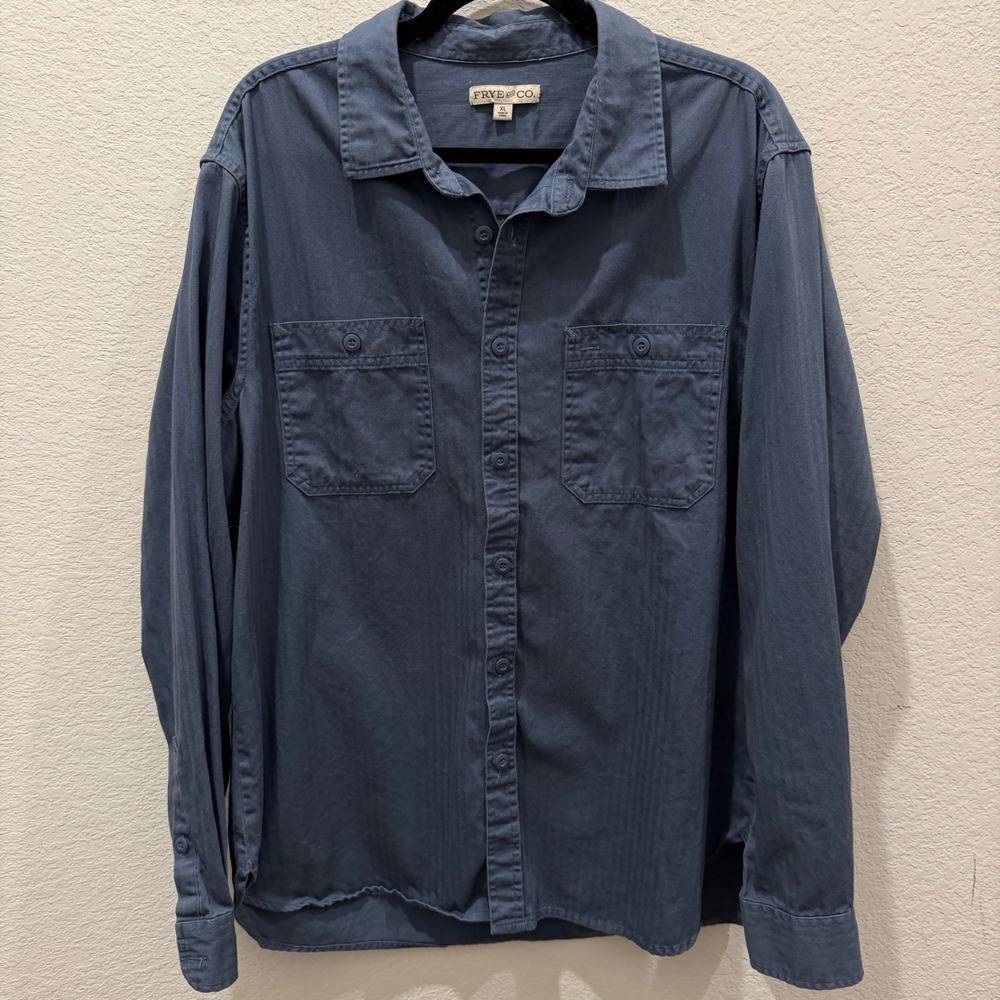 Frye and Co Mens XL Blue Herringbone Long Sleeve Button Down Work Shirt